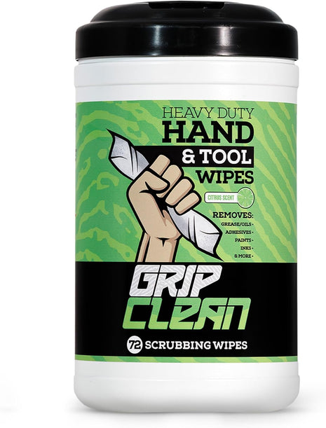 Heavy Duty Hand Cleaning Wipes, Tool Wipes, Waterless Mechanic Hand Cleaner | Dual Sided Hand & Tool Wipes, Grease, Oil, Paint & Adhesive Remover, Citrus Scent 72ct Canister For Garage, Shop & Jobsite