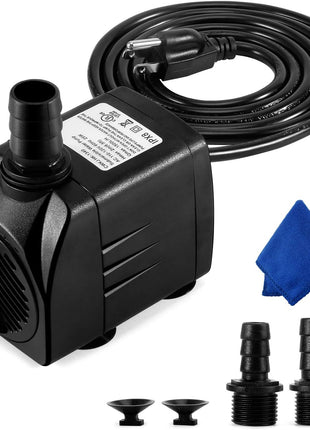 Fountain Pump, 400GPH Submersible , Durable 25W Outdoor Water Pump with 6.5ft Power Cord, 3 Nozzles for Aquarium, Pond, Fish Tank, Water Pump Hydroponics, Backyard Fountain