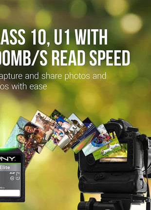 PNY 32GB Elite Class 10 U1 V10 SDHC Flash Memory Card - 100MB/s Read, Class 10, U1 Full HD, UHS-I, Full Size SD (Pack of 5)