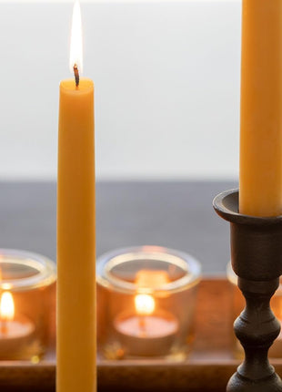 Bluecorn Beeswax Taper Candles, 8 Inch Raw Yellow, 2 Count | 100% Pure Bees Wax Candles, Unscented, Dripless & Clean Burning, Hand-Dipped in USA