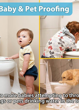 4our Kiddies 2 Pack Baby Toilet Lock for Child Safety, Toilet Seat Lock | Includes Extra Pallet to Fit More Standard Toilets, One-Handed Operation, No Drilling Required, Plus 2 Extra 3M Adhesive Pads