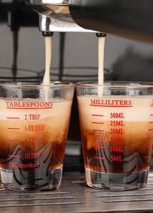 Measuring cup Espresso Shot Glass Liquid Heavy Glass Wine Glass 26 Incremental Measurement 1oz, 6 Tsp, 2 Tbs, 30ml (2 pack red)