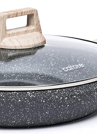CAROTE Non Stick Frying Pan Skillet, Nonstick Granite Fry Pan with Glass Lid, Egg Pan Omelet Pans, Stone Cookware Chef's Pan, PFOA Free (Classic Granite, 10 Inch)