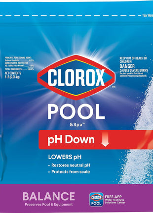 Clorox® Pool&SpaTM Swimming Pool pH Down, Lowers pH, Protects Against Eye and Skin Irritation, 5LB (Pack of 1)