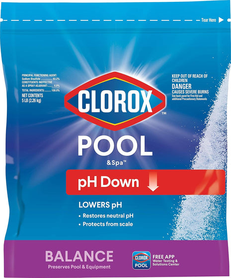 Clorox® Pool&SpaTM Swimming Pool pH Down, Lowers pH, Protects Against Eye and Skin Irritation, 5LB (Pack of 1)