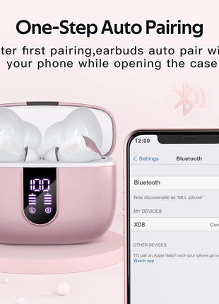 TAGRY Bluetooth Headphones True Wireless Earbuds 60H Playback LED Power Display Earphones with Wireless Charging Case IPX5 Waterproof in-Ear Ear buds with Mic for TV Smart Phone Laptop Computer Sports