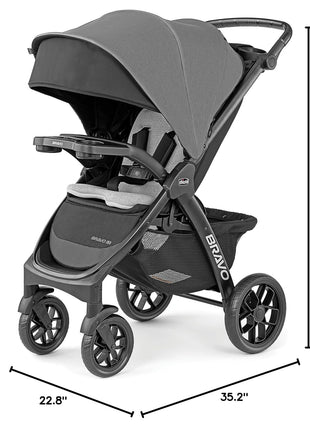 Chicco Bravo LE Stroller with Car Seat Compatibility, Compact Fold | Pewter/Grey, lightweight stroller, UPF 50+ canopy, GREENGUARD Gold, removable seat, 5-point harness, all-wheel suspension