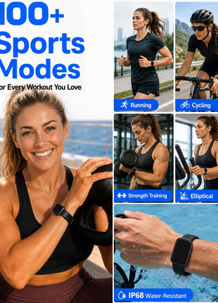 MorePro Health Fitness Tracker for Women Men, 24/7 Heart Rate Blood Pressure & Oxygen Monitoring, Sleep Tracker, 100+ Sport Modes Smart Watch, IP68 Waterproof, 2 Bands, Compatible Android iOS
