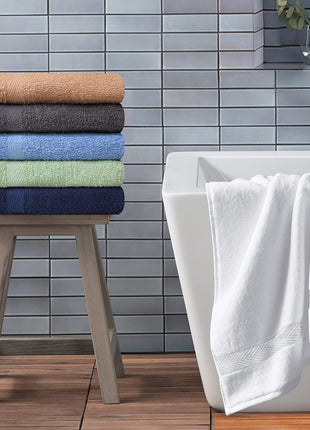 Towel and Linen Mart 100% Cotton 6 Pack Bath Towel Set, Quick Dry, Super Absorbent, Light Weight, Soft, (27 x 54 Pack of 6) Beige, White, Grey, Sky Blue, SAGE Green, Navy
