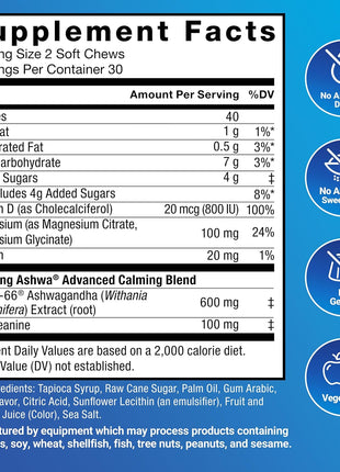 Force Factor Amazing Ashwa Complete Calm Support with KSM-66 Ashwagandha | Like Ashwangandha Gummies to Promote Calm & Relaxation with Magnesium & L-Theanine, Blueberry Pomegranate, 60 Soft Chews