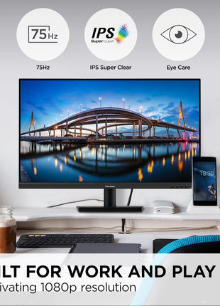 ViewSonic VA3209M 32 Inch IPS Full HD 1080p Monitor with Thin Bezels, 75Hz, Eye Care, HDMI, VGA Inputs for Home and Office