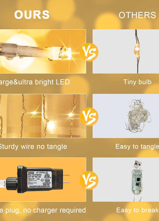 JMExSUSS 300 LED Remote Control Christmas Curtain Lights, Plug in Fairy Curtain Lights Outdoor, Window Wall Hanging String Lights for Bedroom Backdrop Wedding Party Indoor Patio xmas Decor, Warm White