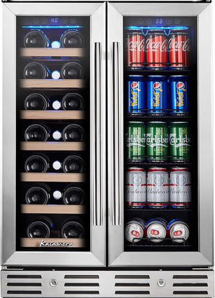 24 Inch Wine and Beverage Fridge, Wine Refrigerator Dual Zone Hold 20 Bottles and 78 Cans,Built-In or Freestanding Digital Touch Control | Under Counter or Freestanding Wine Fridge Hold 20 Bottles and 78 Cans, Digital Touch Control