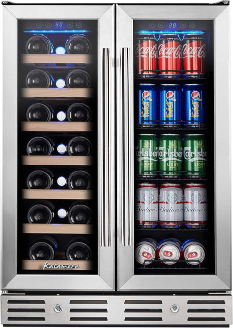 24 Inch Wine and Beverage Fridge, Wine Refrigerator Dual Zone Hold 20 Bottles and 78 Cans,Built-In or Freestanding Digital Touch Control | Under Counter or Freestanding Wine Fridge Hold 20 Bottles and 78 Cans, Digital Touch Control