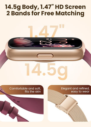 Fitness Trackers,Smart Watches for Men Women with 24/7 Heart Rate/Sleep Monitor, Fitness Watch with IP68 Waterproof, Health Activity Trackers for Android and iPhone Burgundy-Gold