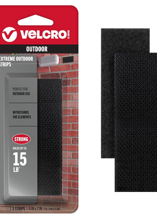 VELCRO Brand Industrial Strength Fasteners | Extreme Outdoor Weather Conditions | Heavy Duty Strength Holds up to 15 lbs | 4 x 2 inch Strips, 3 Sets, Black (VEL-30758-USA)