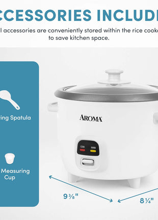 AROMA Rice Cooker, 3-Cup (Uncooked) / 6-Cup (Cooked), Small Rice Cooker, Oatmeal Cooker, Soup Maker, Auto Keep Warm, 1.5 Qt, White, ARC-393NG
