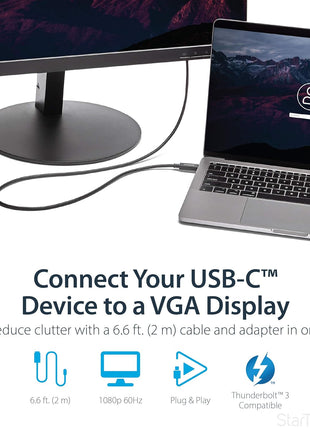 StarTech.com 6ft/2m USB C to VGA Cable - 1920x1200/1080p USB Type C to VGA Video Active Adapter Cable - Thunderbolt 3 Compatible - Laptop to VGA Monitor/Projector - DP Alt Mode HBR2 (CDP2VGAMM2MB)