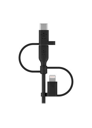 Belkin BoostCharge 3-in-1 USB-A to USB-C, Lightning, Micro-USB Charging Cable (1M/3.3ft) for iPhone 16, iPhone 16 Pro, iPad, Galaxy S25, S24, Pixel, Nintendo Switch 2 & More - Black