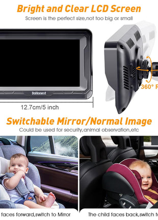 DoHonest Baby Car Camera HD 1080P - Rear-Facing Car Baby Monitor with Night Vision, Adjustable View Angle, Easy Setup, Anti-Glare Display, Safety for Kids & Infants