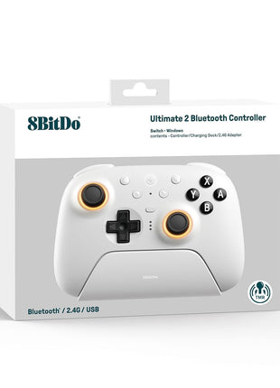 8BitDo Ultimate 2 Bluetooth Controller for Switch/Switch 2 & Windows PC, Switch Pro Controller with TMR Joysticks, Switchable Hall Effect/Tactile Triggers, Vibration and Motion Control - White