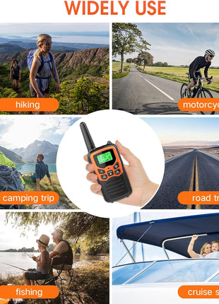Walkie Talkies, MOICO Long Range Walkie Talkies for Adults with 22 FRS Channels, Family Walkie Talkie with LED Flashlight VOX LCD Display for Hiking Camping Trip (Orange 2 Pack)
