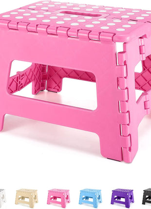 Dyforce Kids Step Stool 9 Inch, 300lbs Folding Step Stool for Toddler | Step stool Pink,Anti-slip Heavy Duty Stool with Handle, Lightweight Foldable Foot Stool for Bathroom Kitchen Bedroom Outdoor