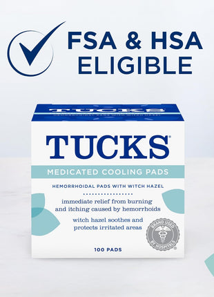 TUCKS Medicated Cooling Pads, 100 Count – Hemorrhoid Pads with Witch Hazel, Cleanses Sensitive Areas, Protects from Irritation, Hemorrhoid Treatment, Medicated Pads Used by Hospitals