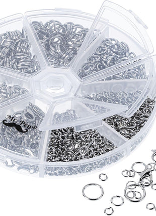 Mr. Pen- Open Jump Rings, Silver, 1014 pcs, 6 Sizes Open Jump Rings for Jewelry Making, Silver Jump Rings and Lobster Clasps
