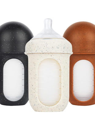 Boon Nursh Silicone Baby Bottles - Speckle - 8 Oz - 3 Count | 100% Food-Safe Silicone, Made Without BPA Or PVC, Medium Flow, Air-Free Feeding, Helps Reduce Colic Symptoms, Dishwasher Safe