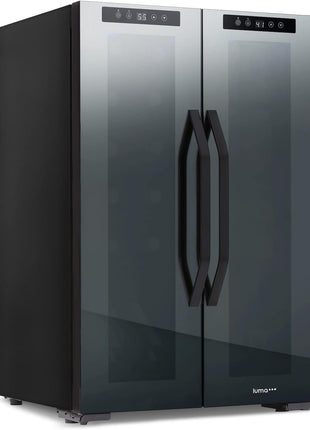 Luma Comfort Shadow Series Wine Cooler Refrigerator 12 Bottle & 39 Can Dual Temperature Zones, Freestanding Mirrored Wine and Beverage Fridge with Double-Layer Tempered Glass Door & Compressor Cooling