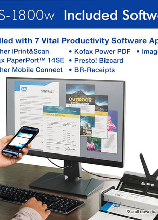 Brother ADS-1800W Wireless Compact Desktop Scanner | Scan Speeds of Up to 30ppm | 2.8" Color Touchscreen