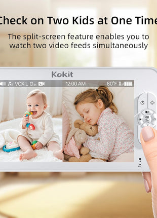 Baby Monitor with Camera and Audio - 7inch Split Screen, 5000mAh Battery (100H in VOX), 1080P PTZ Baby Camera Monitor with Flexible Mount, No WiFi Baby Monitor, Secure 2.4GHz FHSS
