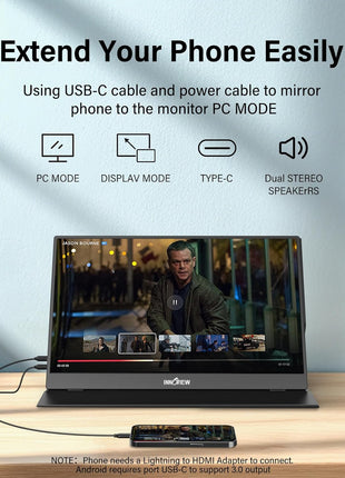 InnoView Portable Monitor, 15.6 Inch FHD 1080P HDMI USB C Second External Monitor for Laptop, Desktop, MacBook, Phones, Tablet, PS5/4, Xbox, Switch, Built-in Speaker with Protective Case