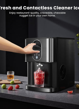 Cowsar Nugget Ice Maker Countertop, 44lbs/24H Soft Chewable Pellet Ice Maker Machine Dispenser with Water Reservoir, Self-Cleaning, Pebble Ice Machine for Home Kitchen, Office, Black Stainless