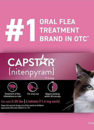 Capstar (nitenpyram) Cat Flea Treatment, Fast-Acting Oral Flea Treatment for Cats 2-25 lbs, Vet-Recommended Medication Tablets Start Killing in 30 Minutes, 6 Doses