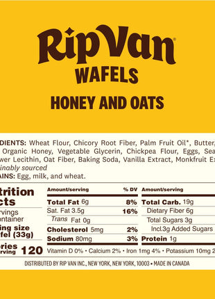 Rip Van Wafels Honey and Oats Stroopwafels, Healthy Snacks, Non-GMO, Keto Friendly, Office Snacks, Low Sugar (3g), Low Calorie, 12 Pack