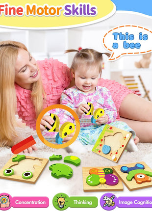 Bekayshad Wooden Puzzles for Toddlers 1-3, Montessori Toys for 1 2 Year Old | Toddler Puzzles, 1 2 Year Old Boy Girl Birthday Gifts, 6 Pack Animal Shape Jigsaw Puzzles, Learning Educational Preschool Toy