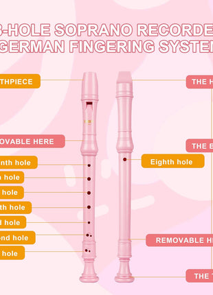 Sondery Soprano Recorder Instrument German Fingering Durable Beginner's Recorder Easy-to-Play Plastic Body Includes Fingering Chart Carry Pouch
