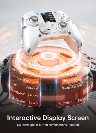 GUSGU G7 Wireless Gaming Controller with Interactive Screen, 1000Hz Polling Rate, Hall Joysticks & Triggers, 4 Programmable Buttons, Compatible with PC, Switch1, PS4, iOS, Android, Gray