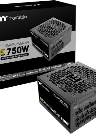Thermaltake Toughpower GT 750W ATX 3.1 Standard Power Supply; 80 Plus Gold Efficiency; Smart Zero Fan; Native 300W PCIe 5.1 Connector; PS-TPT-0750FNFAGU-3; 5 Year Warranty