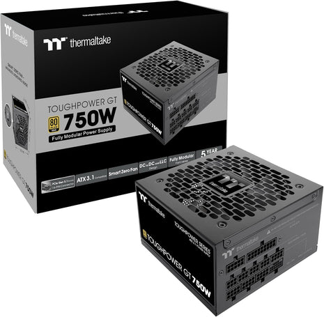 Thermaltake Toughpower GT 750W ATX 3.1 Standard Power Supply; 80 Plus Gold Efficiency; Smart Zero Fan; Native 300W PCIe 5.1 Connector; PS-TPT-0750FNFAGU-3; 5 Year Warranty