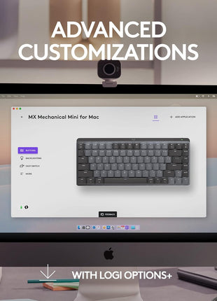 Logitech MX Mechanical Mini for Mac Wireless Illuminated Keyboard, Low-Profile Performance Switches, Tactile Quiet Keys, Backlit, Bluetooth, USB-C, Apple, iPad - Space Grey