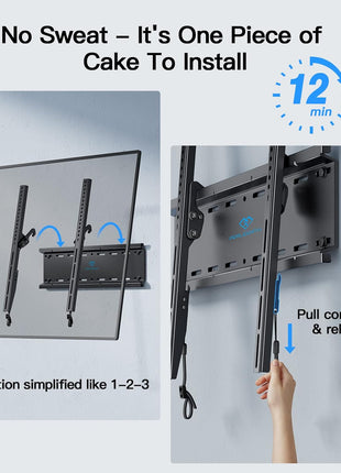 PERLESMITH Tilting TV Wall Mount Bracket Low Profile for Most 23-60 inch LED LCD OLED, Plasma Flat Screen TVs with VESA 400x400mm Weight up to 115lbs, Fits 16" Wood Stud