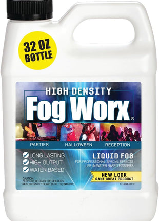 FogWorx Extreme High Density Fog Juice - Quart 32 Fluid Ounces of Long Lasting, High Output, Odorless Water Based Machine Fluid for 400 to 1500 Watt Machines