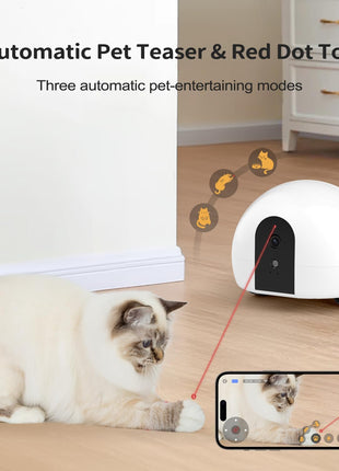 Cat Camera Robot with Laser & Treat Dispenser, Moving Pet Camera Robot for Dogs and Cats, Phone App Control, Auto Recharging, Night Vision, Two-Way Audio, Interactive LED Cat Toy, 2.4G WiFi
