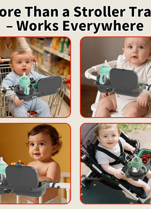 Universal Stroller Snack Tray, Cup Holder & Removable Silicone Tray | Stable Dual-Lock, No-Slip Silicone Arms, Dishwasher Safe, Fits Uppababy/Nuna/Mockingbird, Secure Grip for 0.4"-1.5" Bars