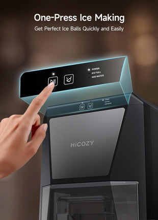 HiCOZY B1 2" Clear Ice Ball Maker, Countertop, 40 Pcs/Day Self-Cleaning | Makes 2 big crystal sphere ice balls in 60 mins, with ice tong, round ice cube machine ideal for cocktails and whiskey
