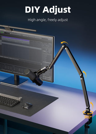 TODI Mic Arm for Lightweight Mics, Microphone Arm Rotatable, Storable Desk Mic Stand for Bear 3LB with Mount Clamp, Mic Stand Boom Arm with Cable Channel with 3/8'' 5/8'' Thread for Podcast, Gaming
