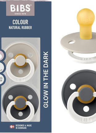 BIBS Pacifiers Colour Collection | Natural Rubber Baby Pacifier | Set of 2 BPA-Free Soothers | Made in Denmark | 0+ Months (Pack of 2) | Dusty Blue/Steel Blue